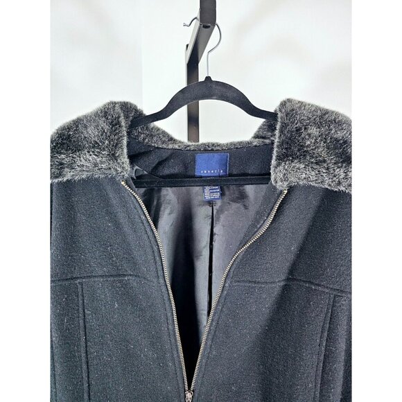 Venezia Coat Wool Blend Black W Gray Faux Fur Collar SZ 26/28 - Picture 3 of 11